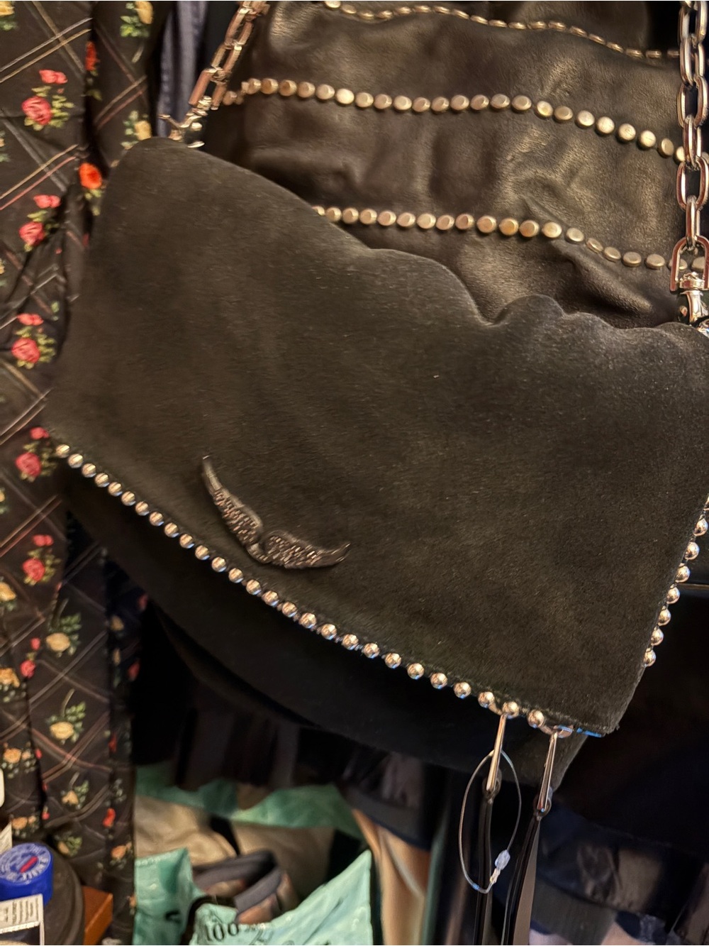 Zadig & Voltaire Black Suede Wing-Emblem Chain Crossbody - Picture 5 of 13
